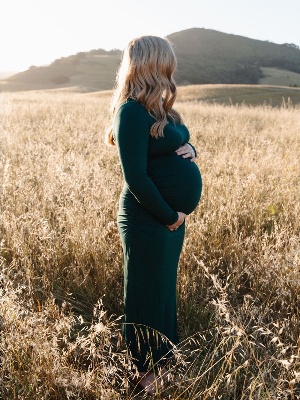Long Sleeve Maternity Maxi Dress in Deep Green